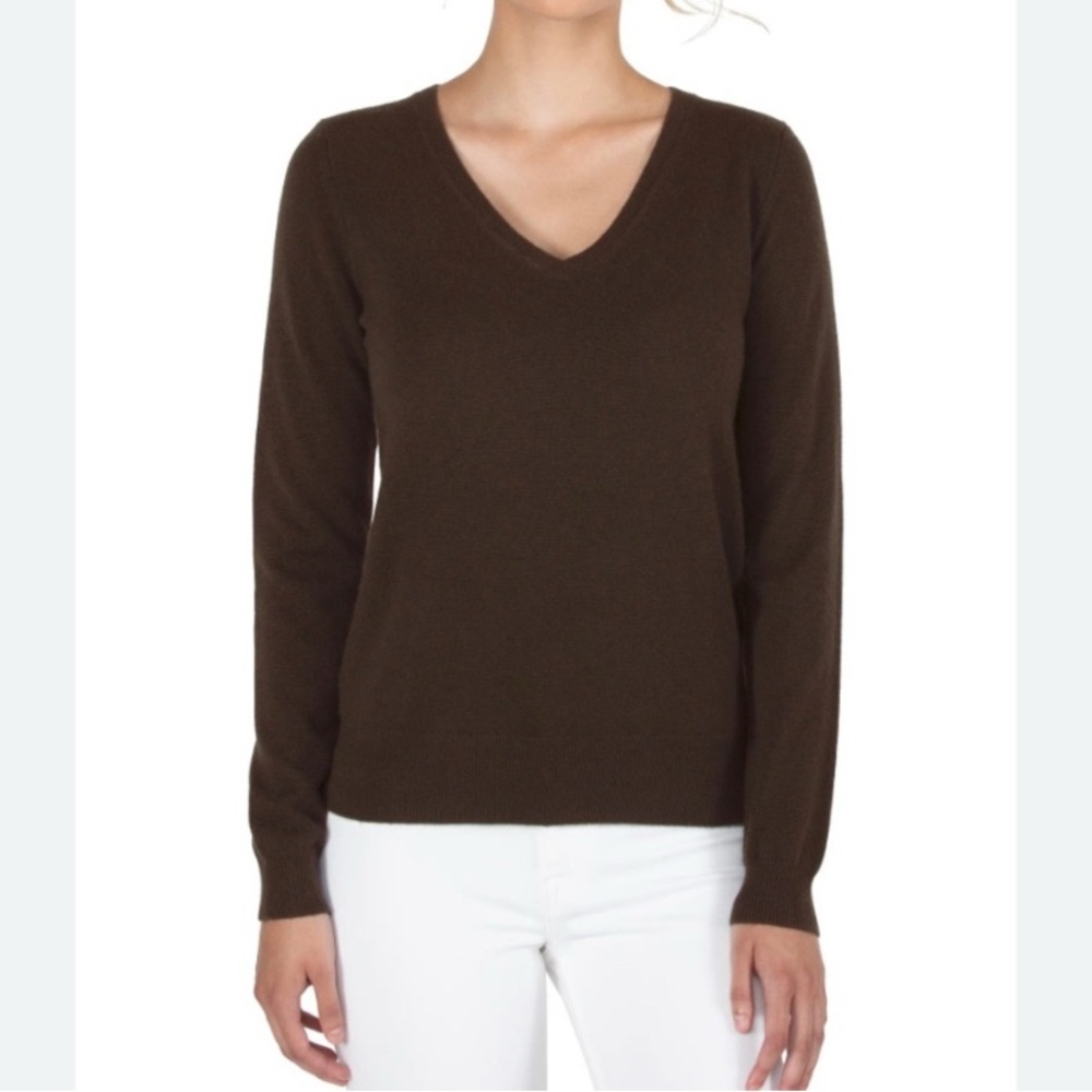 Marina Luna Brown Angora Rabbit Blend Minimalist V-neck Sweater L
